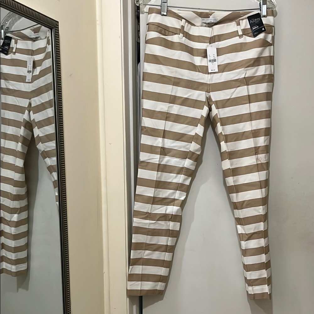 New York & Company Tan and White Striped Straight Leg Pants